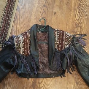 Leather fringed bolero cropped jacket